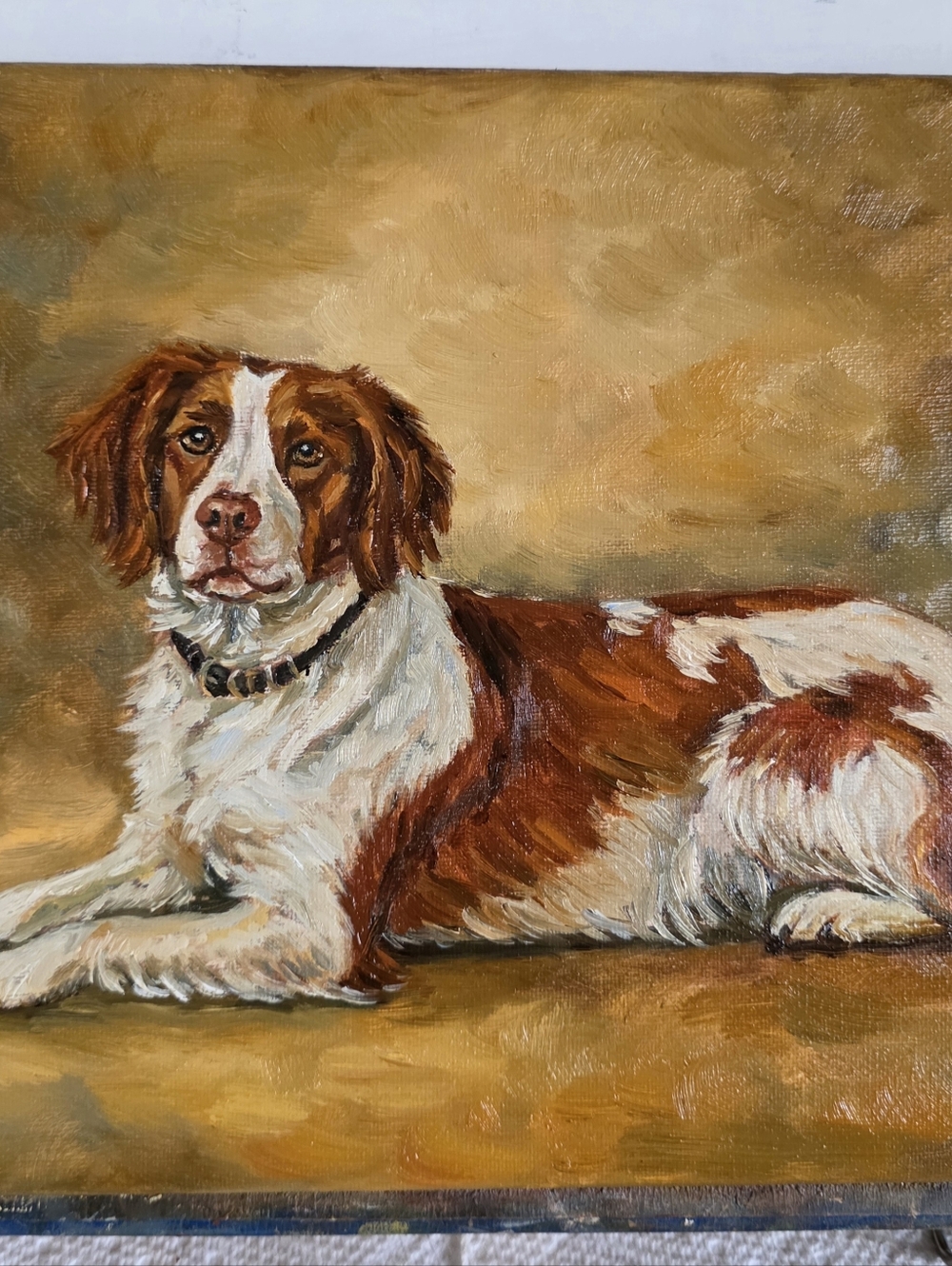 Abstract oil Painting cute Dog, Brittany Spaniel